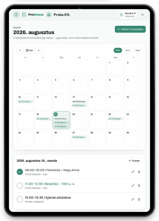 ProNotesz naptár iPad képernyőképe